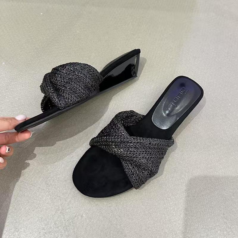 Fashion Fashion Round Toe Ladies Wedges Sandals Shoes Summer Beach Female Slides Low Heel Women Wedges Sandals Shoes Slippers 2025 New