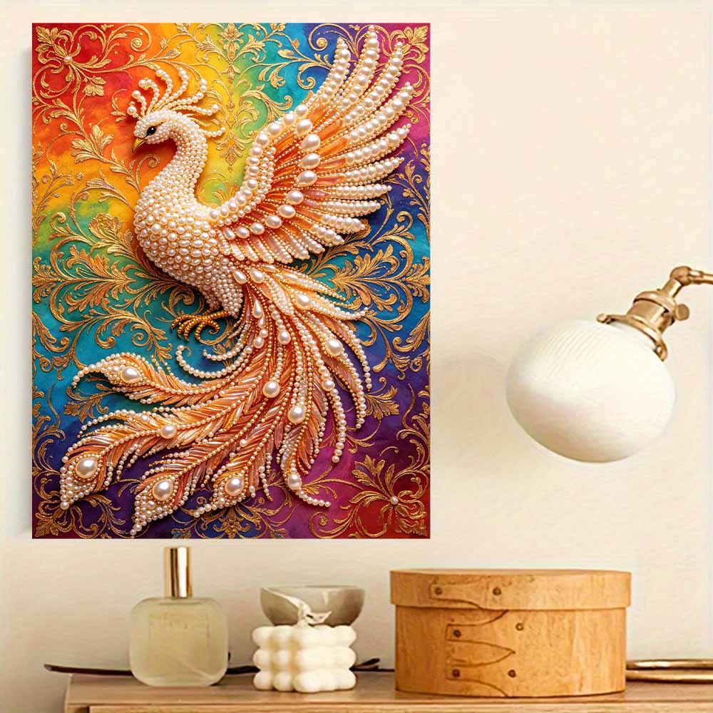 DIY Pearl Art Painting Majestic Peacock Handmade Craft Modern Wall Decor Leisure Relax Activity Nice Gift for Novice Art Practitioners Home