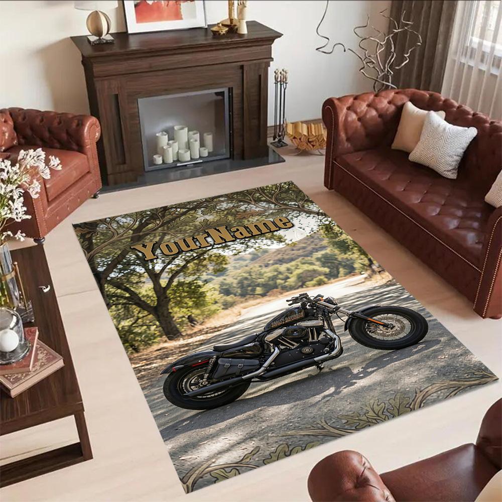 Harley-davidson Motorcycles Customized Name Floor Mat Perfect for Game Room Study room Balcony Foyer Antislip Carpet Anime Office Decor