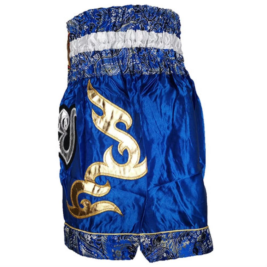 Brighttrust Muay Thai Kickboxing Trunks for Competition and Suitable for and Kids Size K-1 Training, Amateurs, Men, Women, (White & Blue, M)