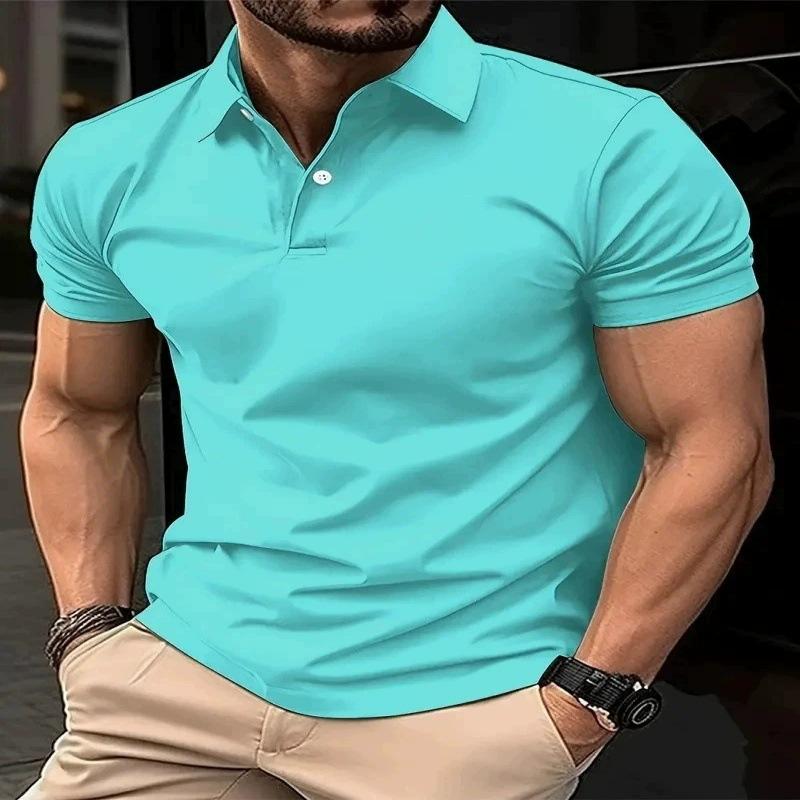 Camisa Polo Masculina de Manga Curta, Top Casual Slim Fit para Uso Diário