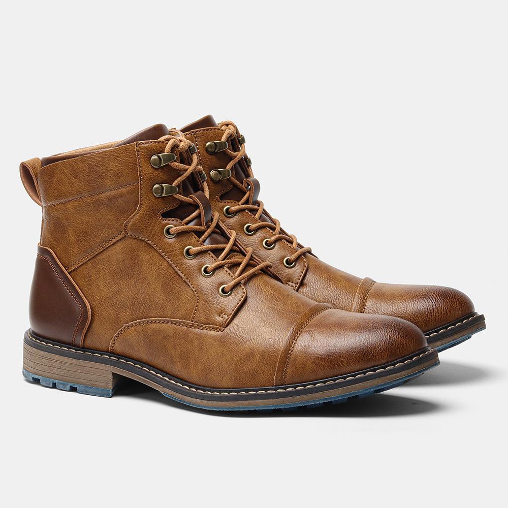 

TEMU новые мужские кожаные ботинки большого размера, одинарные ботинки, модные короткие ботинки, ботинки Мартина с высоким голенищем 43 коричневый