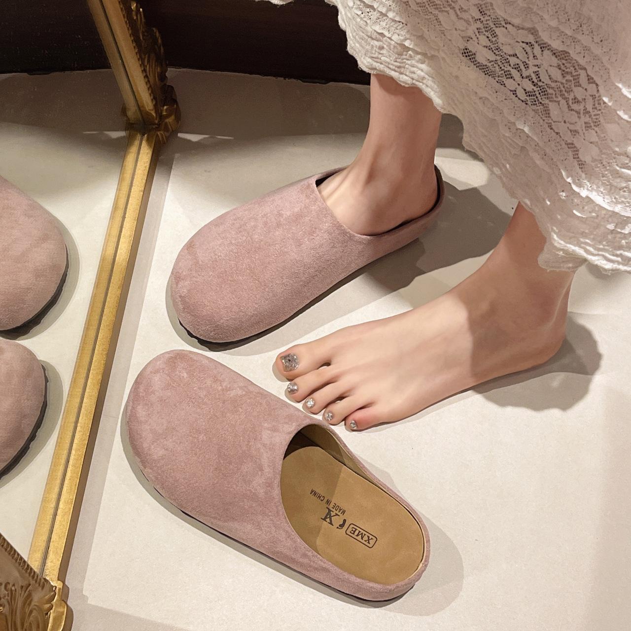 

Spring and summer new casual platform slippers flat bottom one pedal bag head retro half slippers single shoes women 40 рожевий