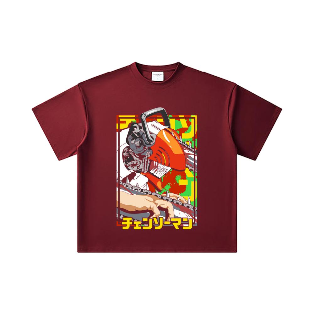 260 GSM Double Yarn 32 Count 100% Cotton Chainsaw Man V5 Denji Print Unisex Heavy Cotton T Shirt