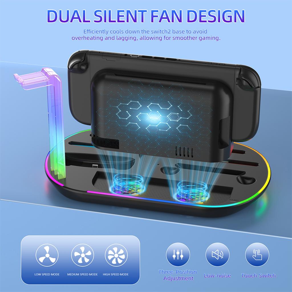 For NS2 Multi-Function Charging Dock Charging & Cooling Joy-Con Charging Base Large Capacity for Cameras Headphones Game Cards