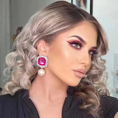 2022 sonbahar yeni moda metalik cam inci gibi geometri Dangle küpe düğün parti parlak takı kadın büyüleyici küpe