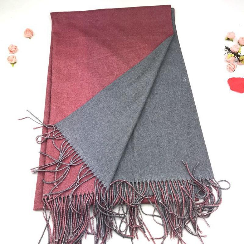 Solid color versatile imitation cashmere men's and women's winter thickened warm double-sided two-color shawl fringed scarf