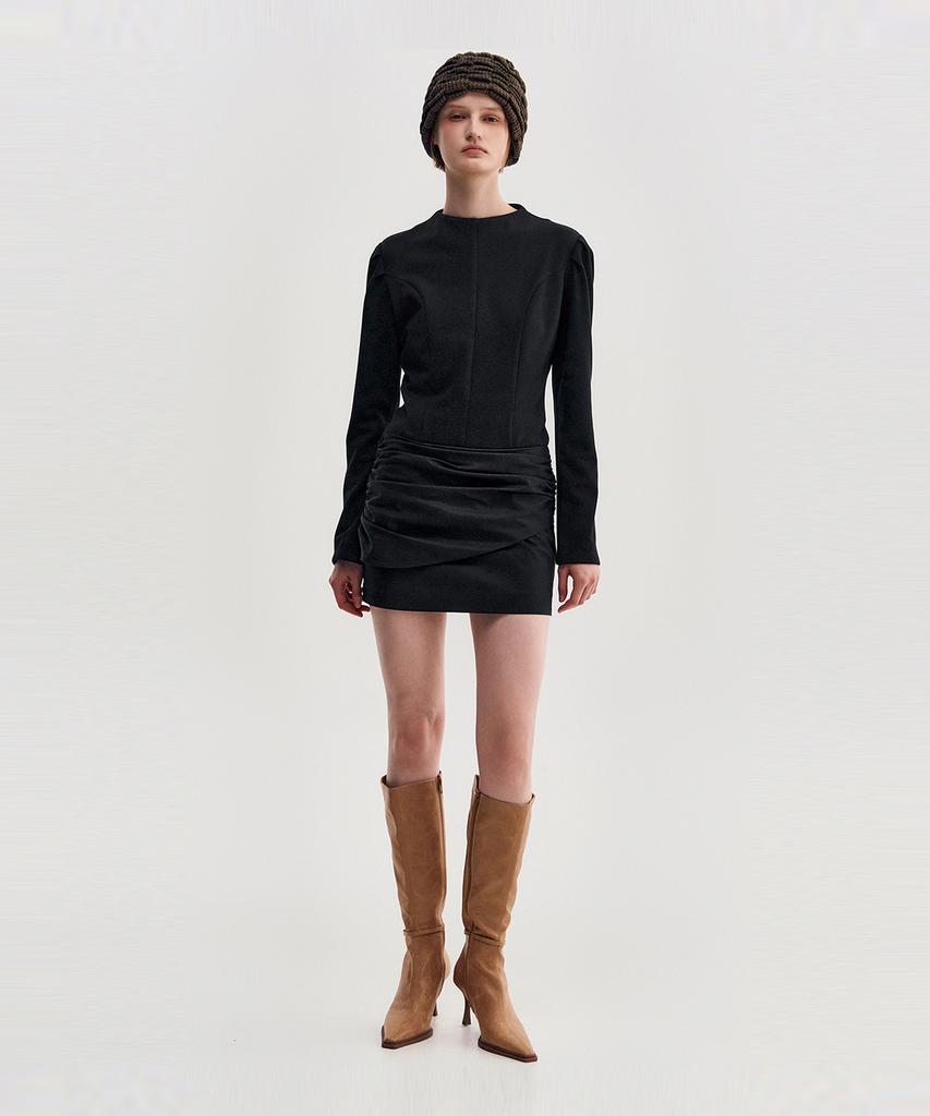 Kimjisu Drape Layered Mini Dress _ Black