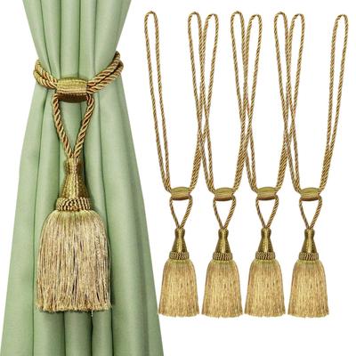 2Pcs Tassels Curtain Tieback Gold Hanging Ball Braid Rope Holdback Window Drape Room Accessories Curtains Holder Buckle Strap