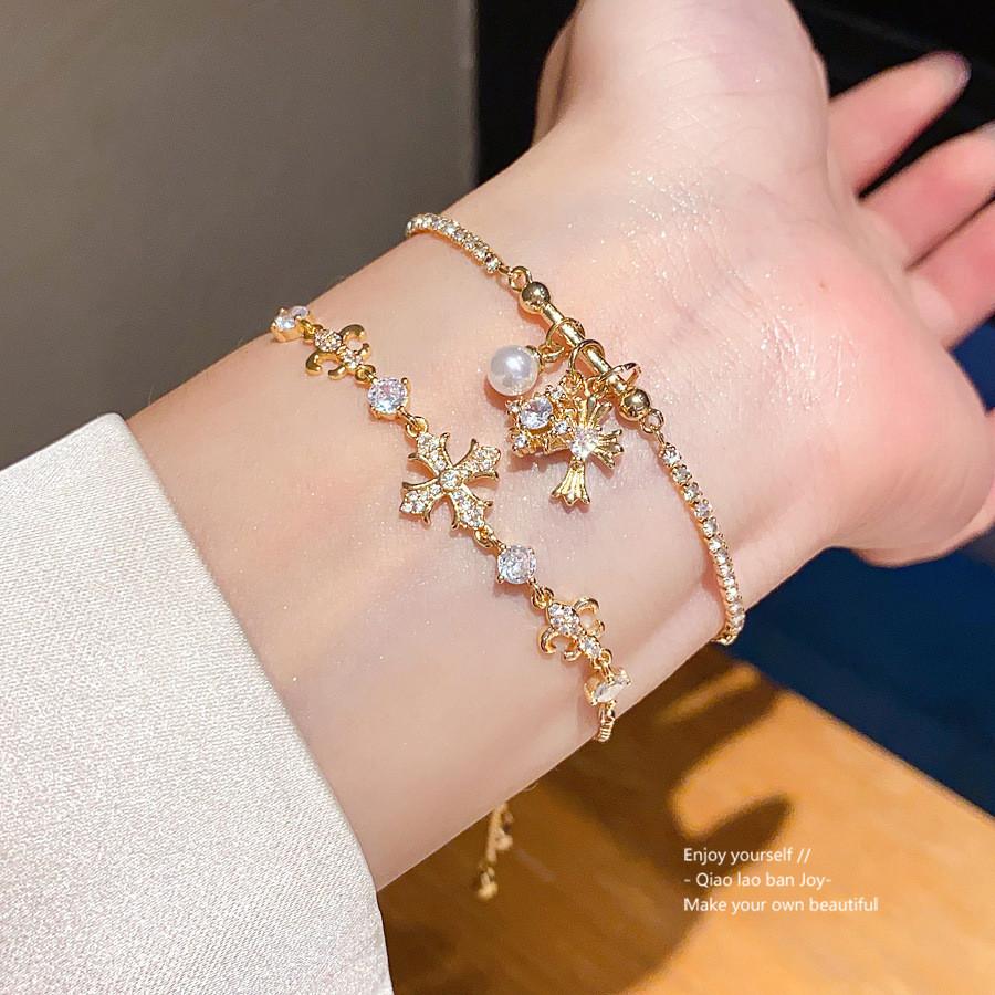 Required Zircon Iris Cross Bracelet Fashion Gold Women Jewelry For Gift Giving