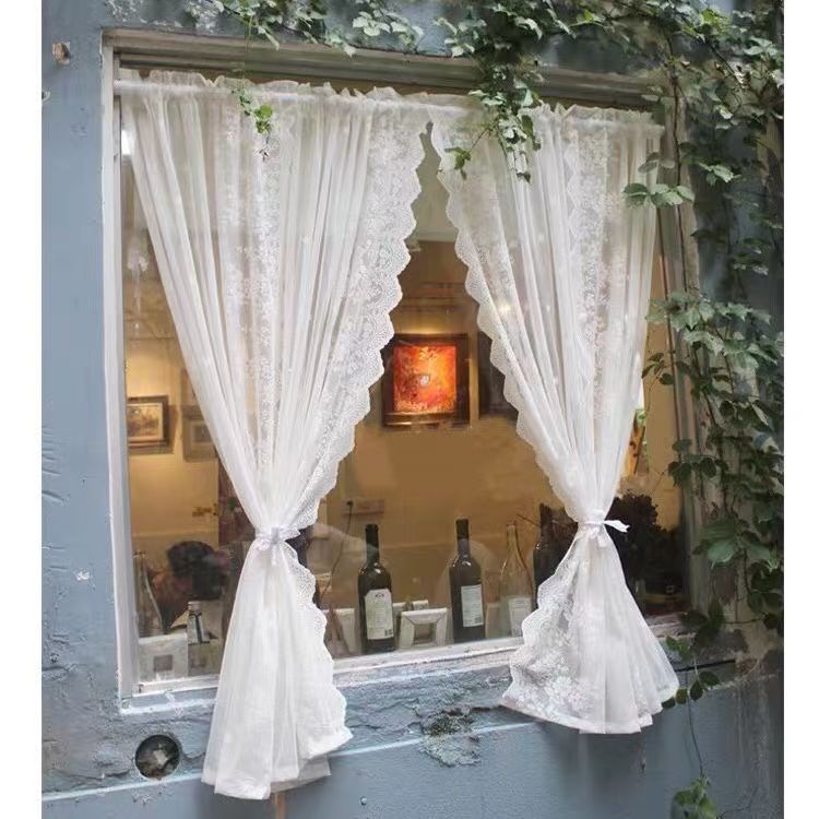 Lace Sheer Door Curtains Luxury Vintage Floral Lace Curtains for Livng Room Room Divider Closet Rod Pocket Hook Top Grommets Top Velcro