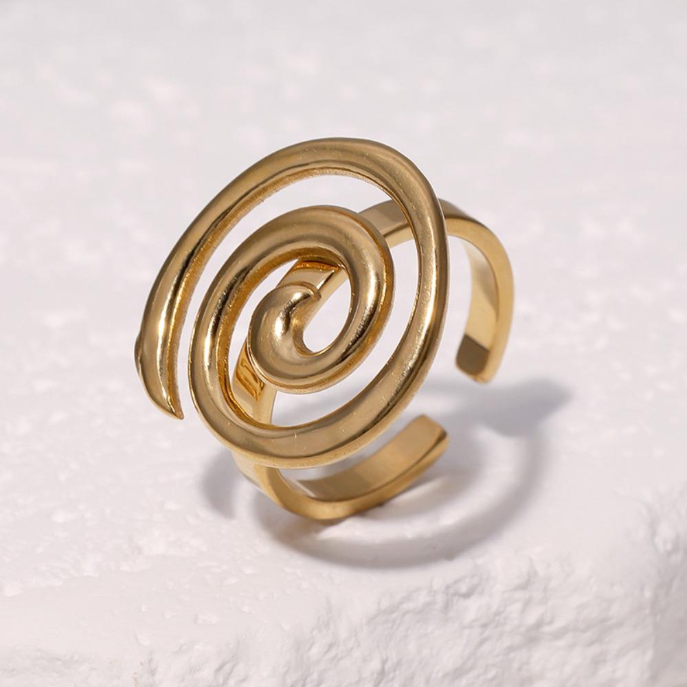 Simple Personality Stainless Steel Geometric Spiral Vortex Adjustable Opening Ring for Women Finger Jewelry Accessories Gifts