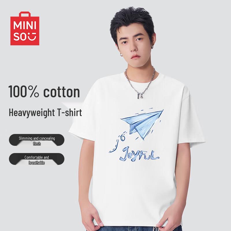 MINISO Herren 2025 Sommer Trendiges Reines Baumwoll Kurzarm T-Shirt