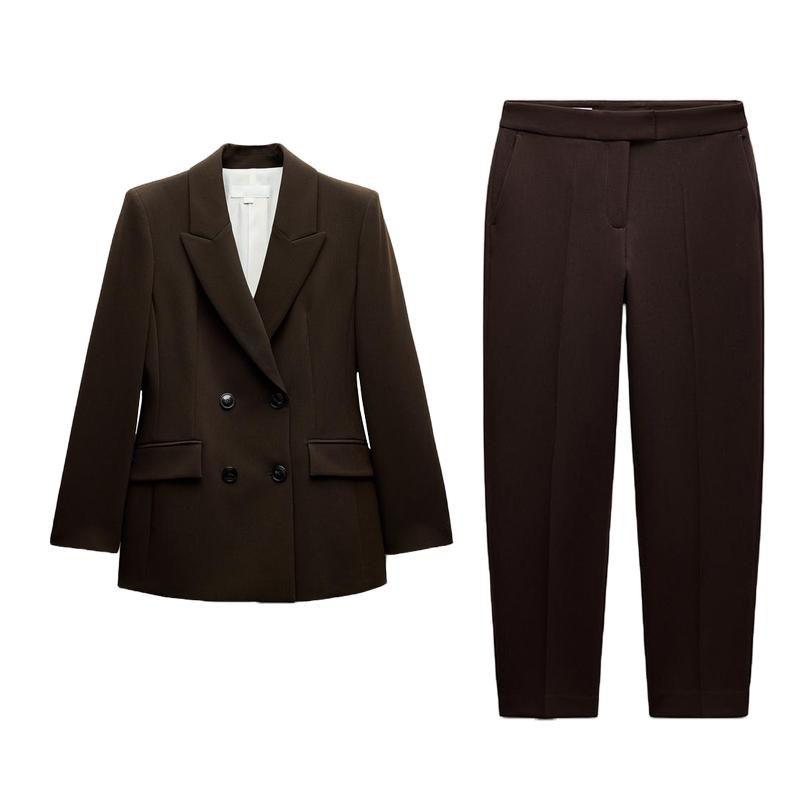 Spring New Women's Clothing Commute Style Double Breasted Suit Outwear 2205593 High Waist Slim-Fit Pants 2199593