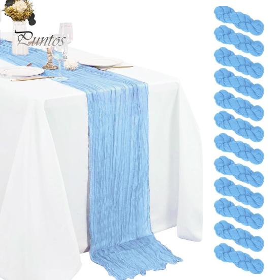Soft Polyester Table Runner Rustic Cheesecloth Runner, Wedding Sheer Kitchen Dining Accessory Boho for Bridal Shower Baby Elegant Party