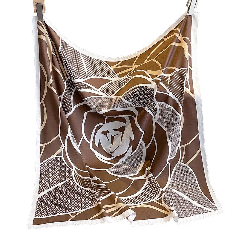Big Flower Diagonal Silk Pattern Large Square Scarf 90 Fashion Retro Printing Imitation Silk Shawl Scarf Headscarf Women