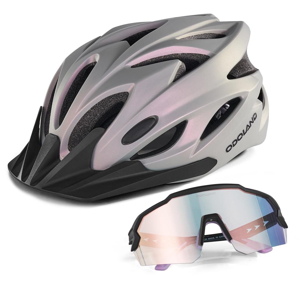 Odoland Bicycle Helmet Sunglasses with Sun Safety High Impact Ultra High Adjustable For City Road Sports Helmet Matte Cat + Visor, ASTM/CE/CPSC