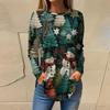 Tee Shirts For Women Casual Round Neck Long Sleeve Shirts Christmas Printing Top Pullover