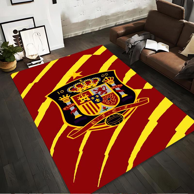 Spain Football Crest Carpet with Red and Yellow Stripes Design Suitable for Use As an Anti-slip for Living Room Bedroom Sofas