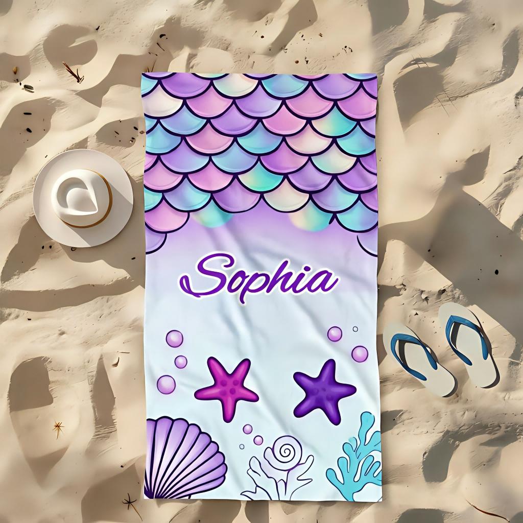 1pc Non- Mermaid Cartoon Beach Towel, Soft Absorbent, Ideal for Kids Adults Swimming Pool Beach Bath Travel Outdoor Use