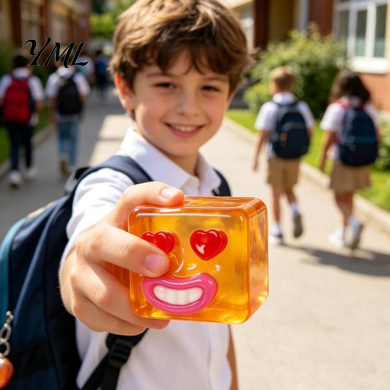 TPR Clear Cube Toy Cartoon Expression Stress Toy, Anxiety Relief Sausage Lip Squeeze Sensory for Relaxation