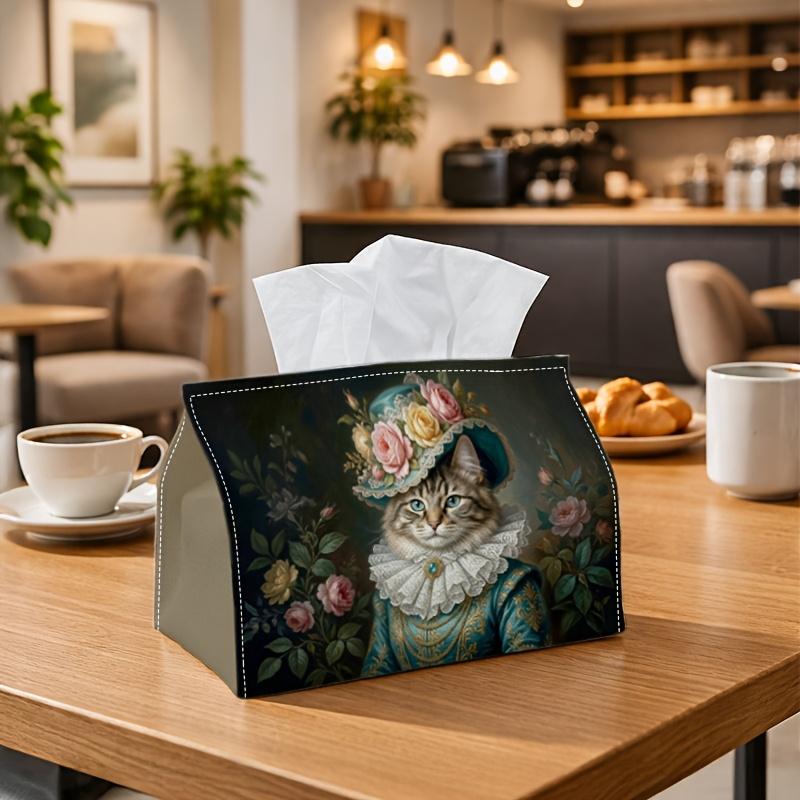 1pc Tissue Box Holder with Victorian Vintage Design-Aristocrat Cat Pet Portrait,Durable Polyester,Ideal for Kitchen,Living Room,Bedroom,Bathroom,Car-H