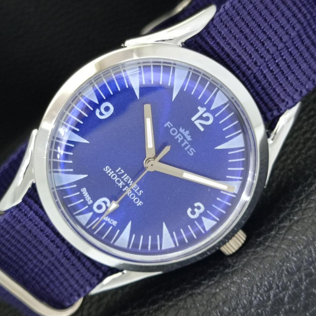 REFURBISHED VINTAGE HAND-WINDING SWISS MENS BLUE COLOR DIAL WATCH A700964-5 R205a-a700964