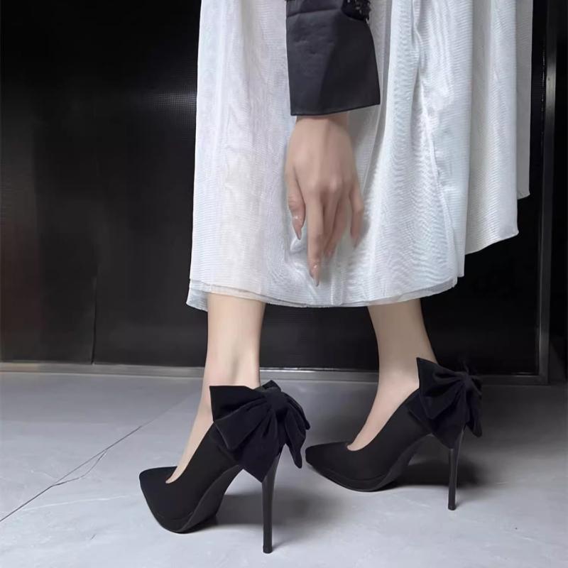 Fashionable High Heels Elegant Thin Stiletto Sharp Point Bow Party Single Shoes PU Leather Sharp Toe High Heel Shoes for Women