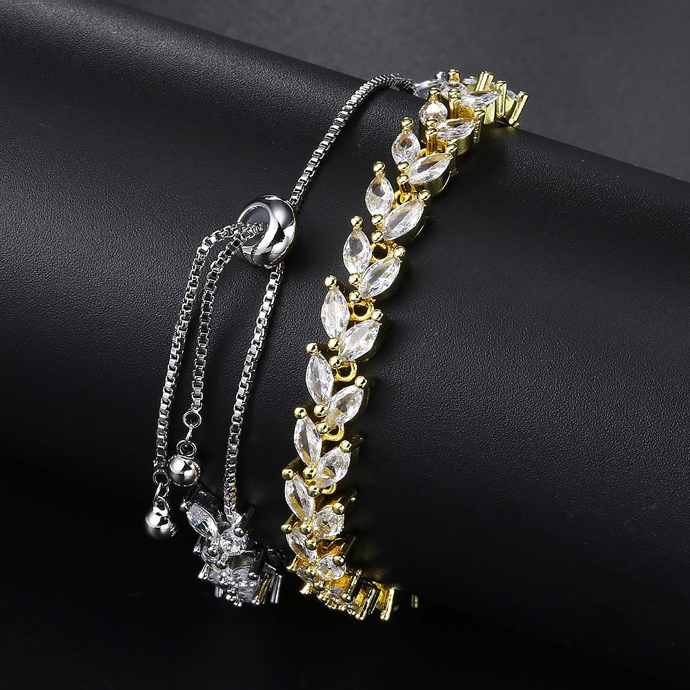 Exquisite Elegant Ice Out Leaves Cubic Zirconia Adjustable Bracelet For Women Wedding Party Gift Fashion Jewelry Dropshipping