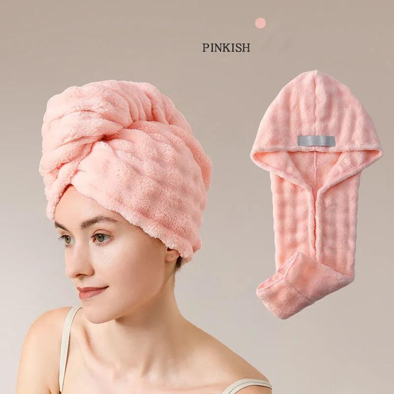 Thickened Super Absorbent Dry Hair Cap 3Pcs Faux Rabbit Hair Solid Hair Towels Simple Coral Fleece Double Shower Cap with Strap