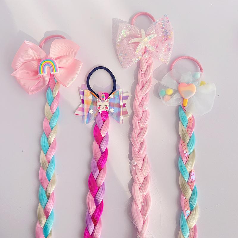 Cute Wigs Ponytail for Kids Girl Candy Color Cartoon  Butterfly Bow Ponytail Hair Styling Rubber Bands Headwear Braid