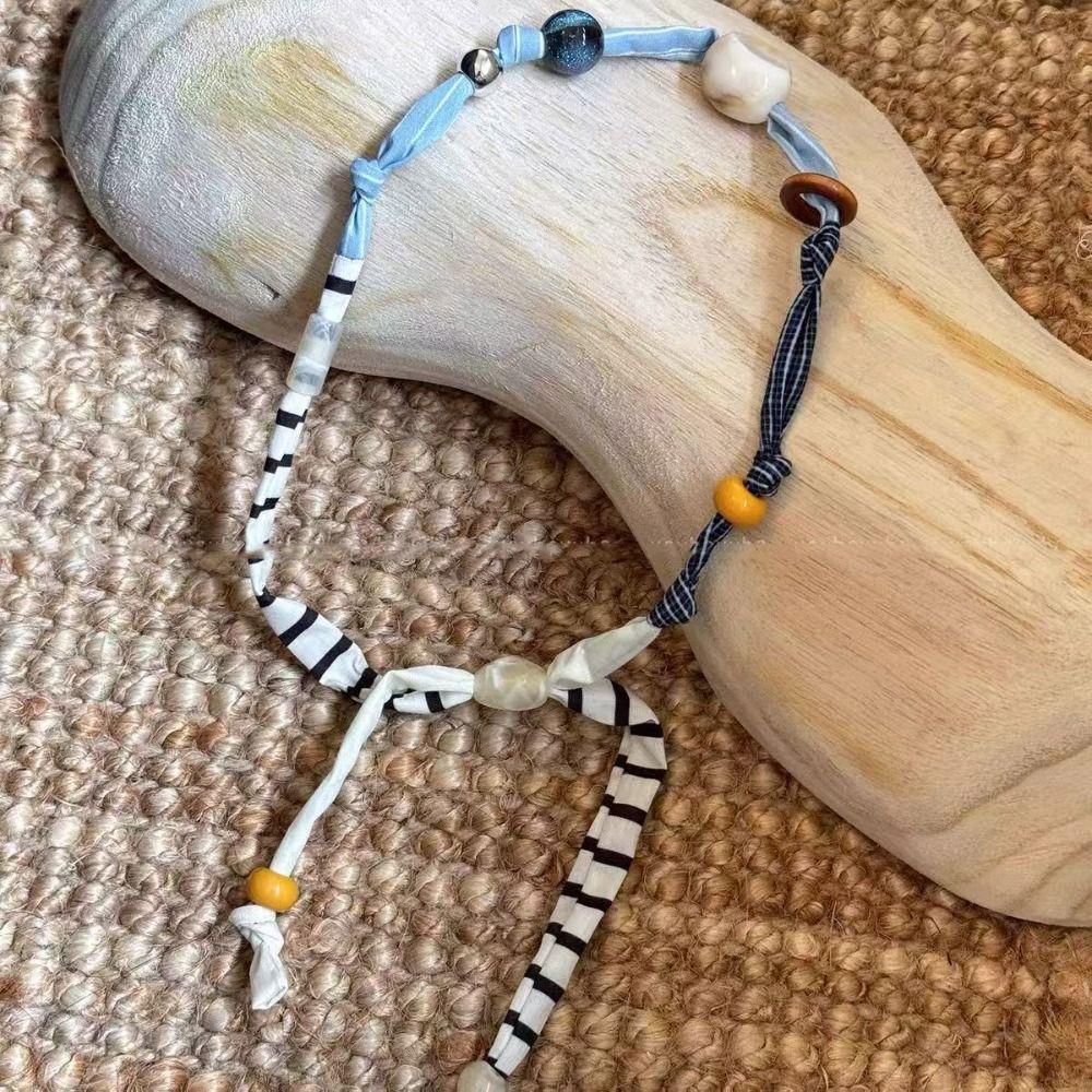 Clavicle Chain Patchwork Cloth Chain Necklace Multicolor Bohemian Choker Wood Bead Necklace  Gift