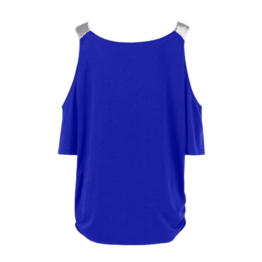 Plus Size Women Cold Shoulder Loose Casual Short Sleeve Shirt Tops Blouse Tops
