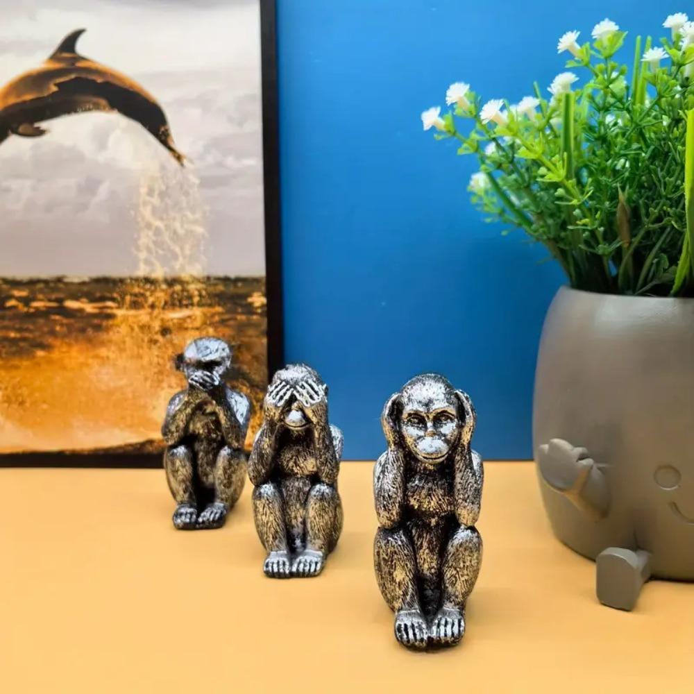 Handmade Craft Whimsical No Evil Monkeys Figurine Resin Monkey Ornament  Living Room Bedroom