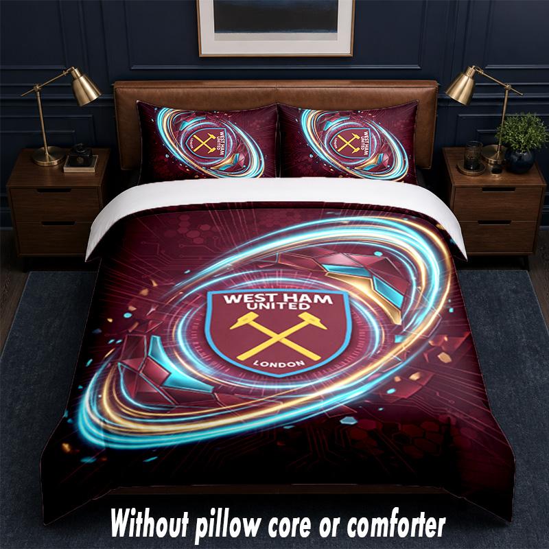 Set Biancheria da Letto West Ham United Football Design 1 Copripiumino + 2 Federe Morbido Traspirante Biancheria da Letto per la Casa