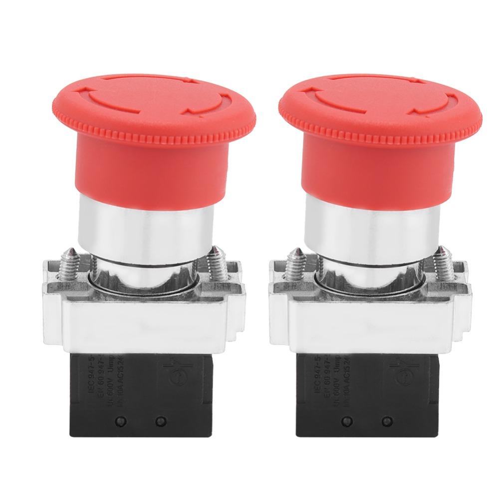 2PCS Round Head Push Button Switch Mushroom E-Stop Button for XB2-BS542/ZB2-BE102C Machine Safety