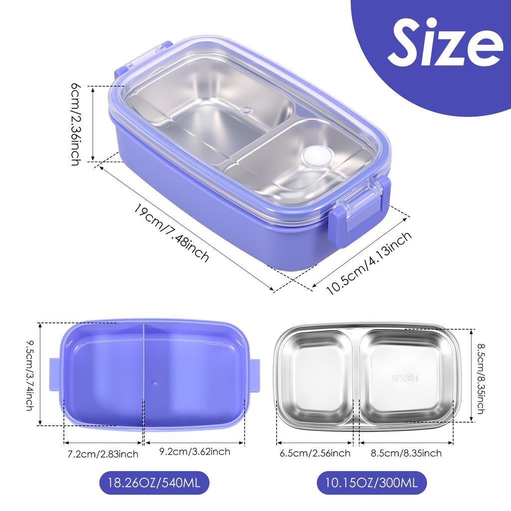540ml Portable Lunch Boxes 2 Compartment Bento Box Stainless Steel Insulated Heating Food Storage Container Kid Meal Box