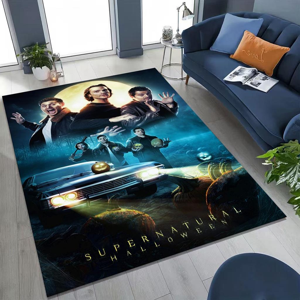 Tapete SPN Supernatural Dean Sam Winchester Castiel para Quarto Sala Sofá Casa Capacho Decoração, Tapete de Chão Grande Antiderrapante para Crianças