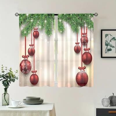 2 Pieces, Christmas Ball, Christmas Tree Curtains -30% Blackout - Suitable for Living Room, Bedroom, Kitchen, Home Decoration