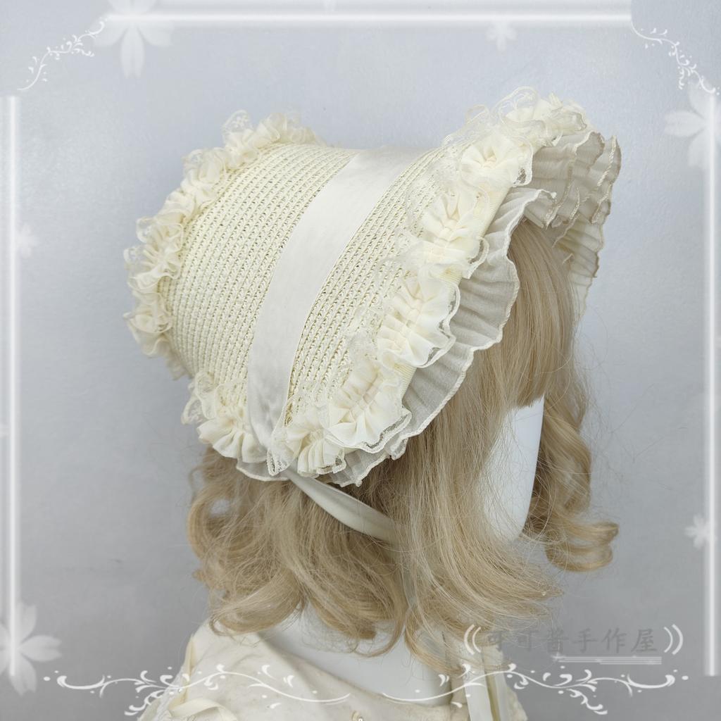 Original Handmade French Pastoral Straw Hats Woven BNT Lolita European Retro Wedding Photo Straw Hats Summer Hat for Women