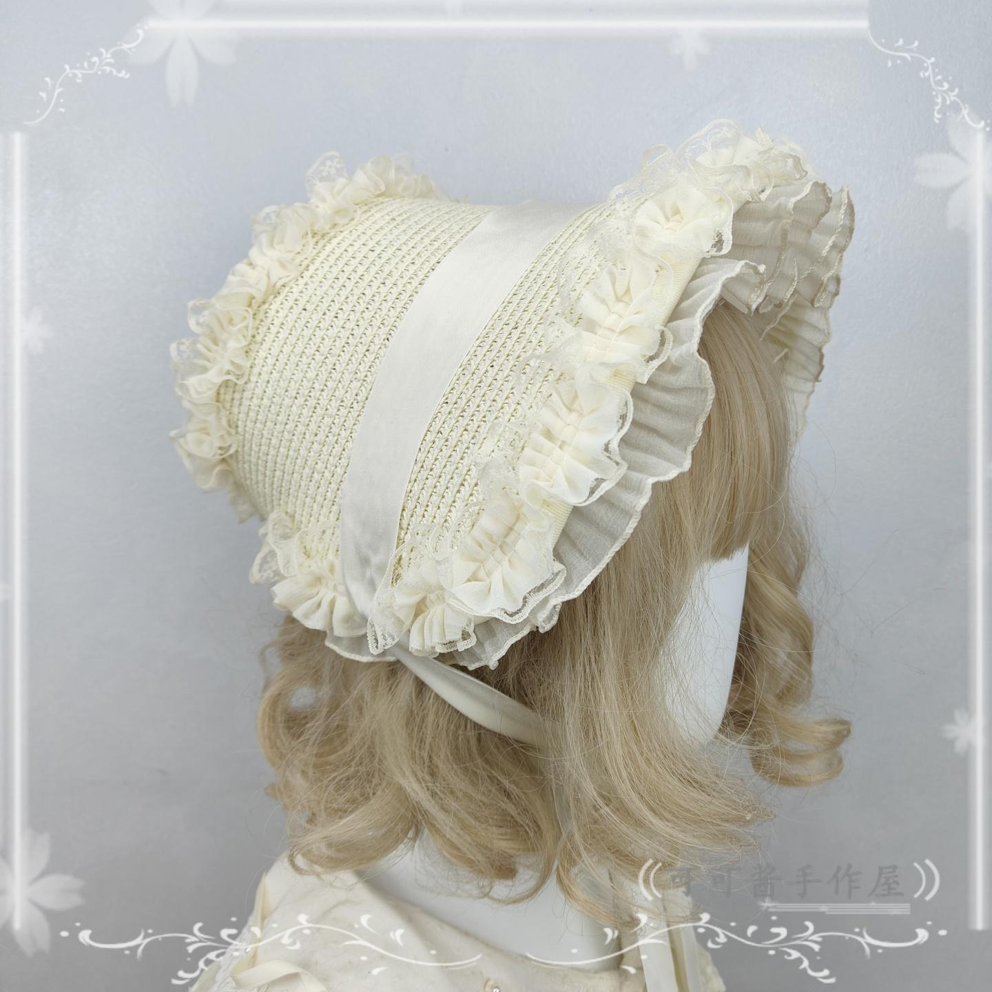 

Original Handmade French Pastoral Straw Hats Woven BNT Lolita European Retro Wedding Photo Straw Hats Summer Hat for Women