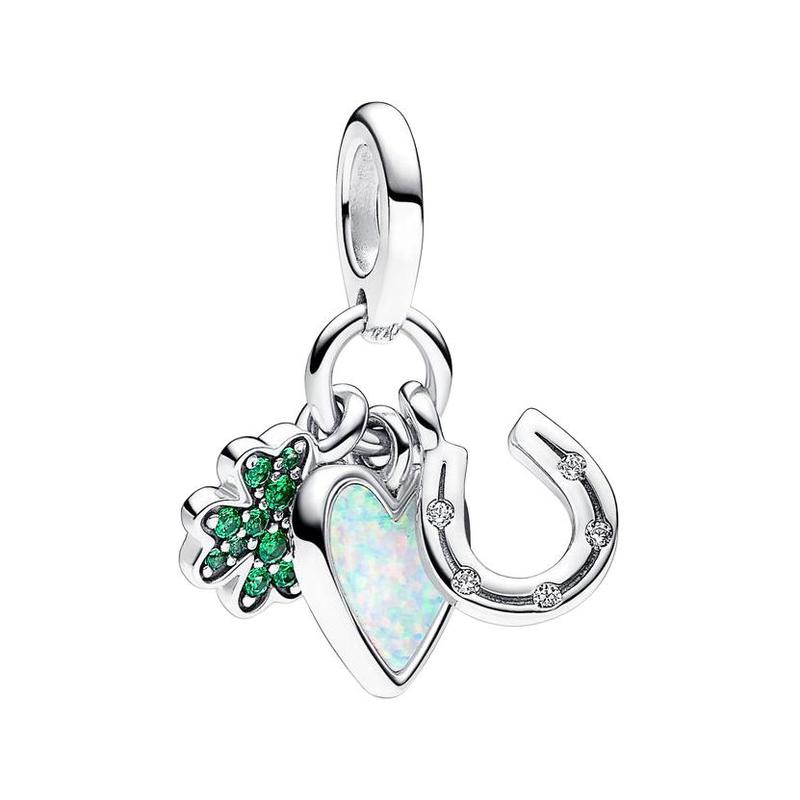 Pandora Four-leaf clover heart-shaped horseshoe-shaped sterling silver pendant women s silver 792755C01