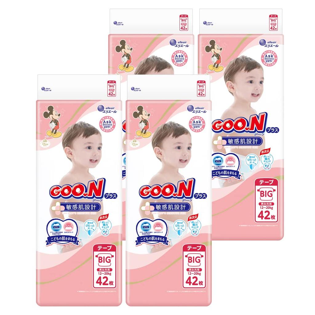 BIG Goon Plus Sensitive Skin Design 168 Sheets Sheets X [Tape Size] (12~20kg) (42 4) [Case Sold] <Disney Design>