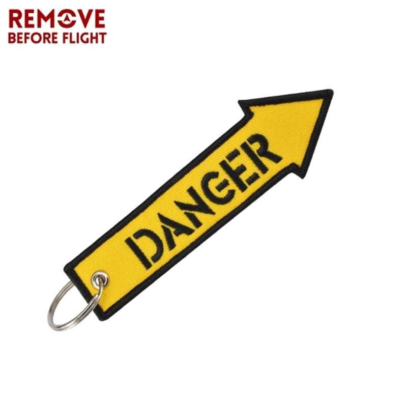 Scoateți înainte de zbor galben pericol broderie scrisoare breloc șnur cheie