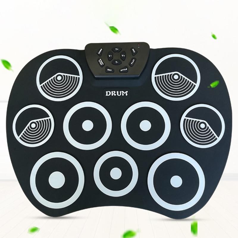 Electronic Drum Pads, 9 Pads Rolls Up Practice Drum Set Built-in Speaker and Headphone Jacks, Drum Sticks and Drum Pedal