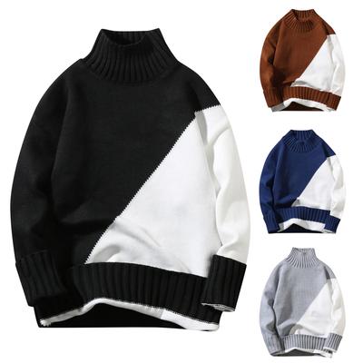 Fashion Casual Long Sleeve Color Contrast Round Neck Men'S Sweater Loose Pullover