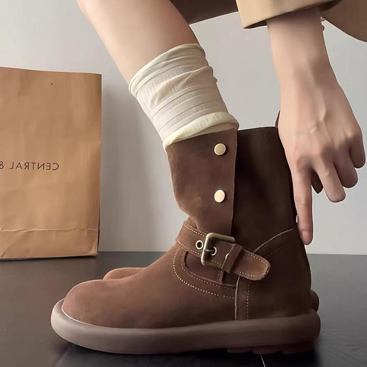 

Retro versatile height-increasing Martin boots for women s 2025 autumn and winter new two-wear short western boots Maillard brown short boots 40