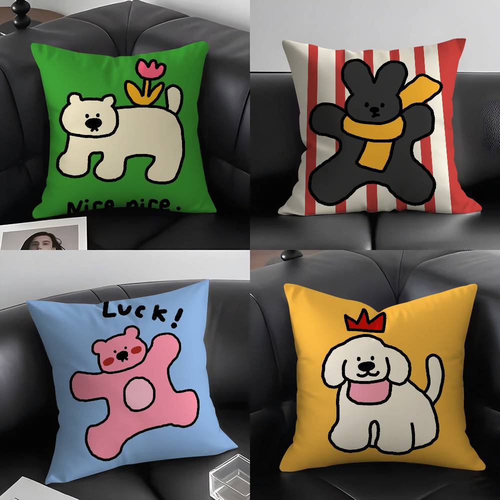 Pillow Case Happy Dog Home Dorm Chair Back Short Plush Double-Sided Printing Office Nap Time Cushion Cover