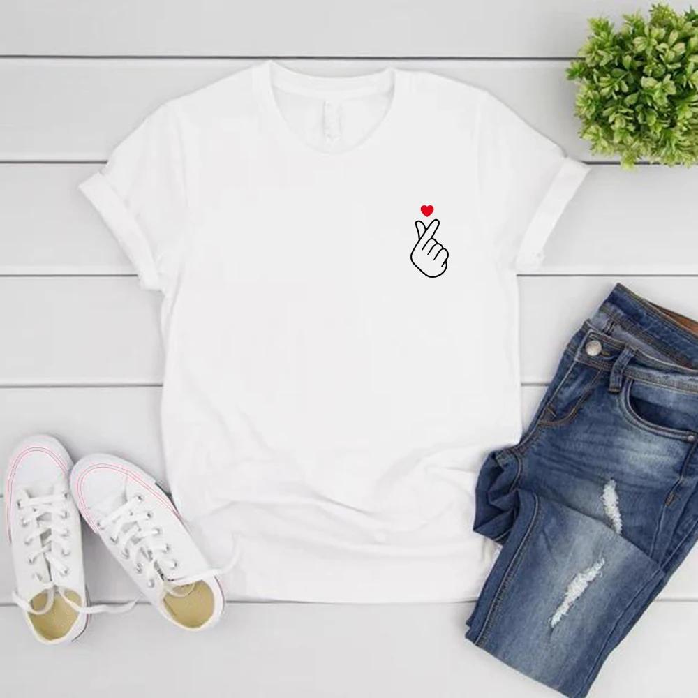 Korean Finger Love Symbol TShirt Korean Finger Heart Kpop Shirt Unisex Graphic T Shirts Cute Summer Short Sleeve Female Tops