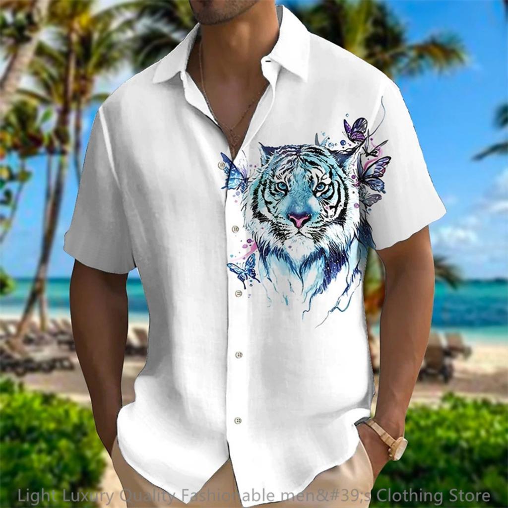 men's shirt short-sleeved shirt 3D printed animal pattern short-sleeved clothing super large